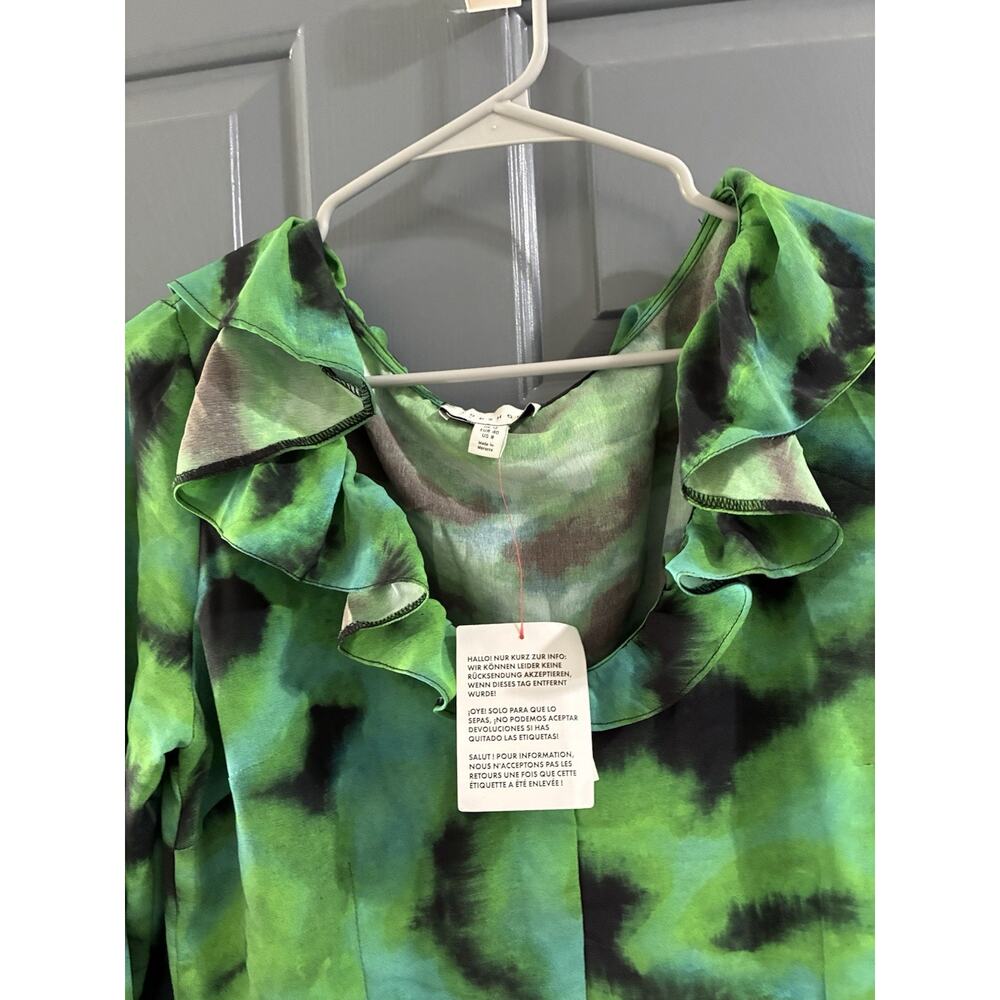 Topshop animal ruffle neck tea dress in green US 8 NWT - Picture 9 of 10